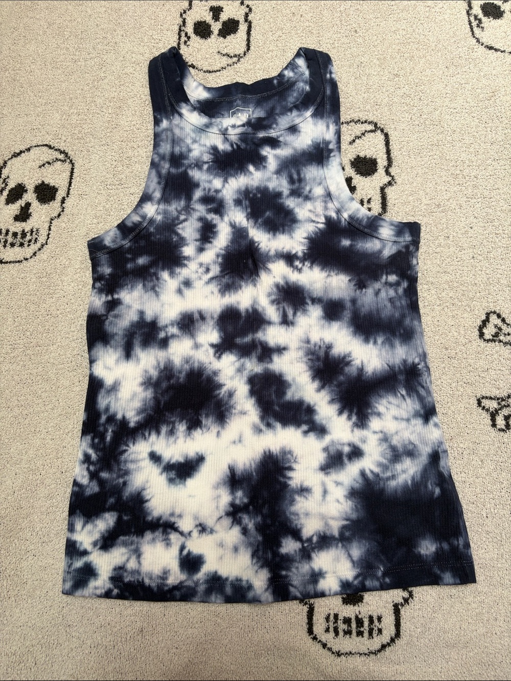 GAP Women’s Navy and White Tie-Dye Ribbed Tank Top